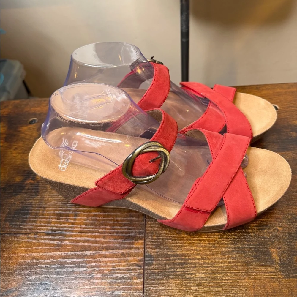 Dansko Women's Susie Milled Leather Nubuck Sandal in Red Size 42/US11.5-12